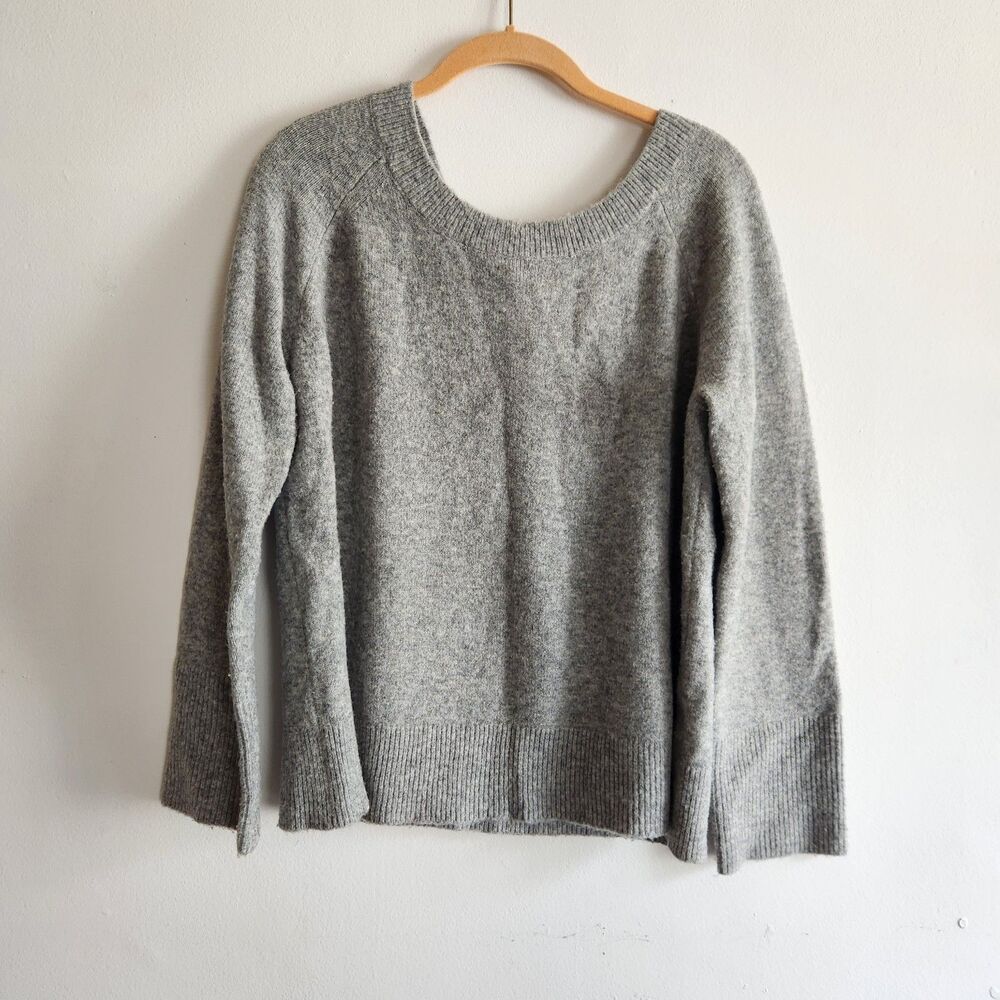 J.Crew V-Back Sweater With Velvet Ties in Heather Gray SZ S‎ Wool Blend Layers